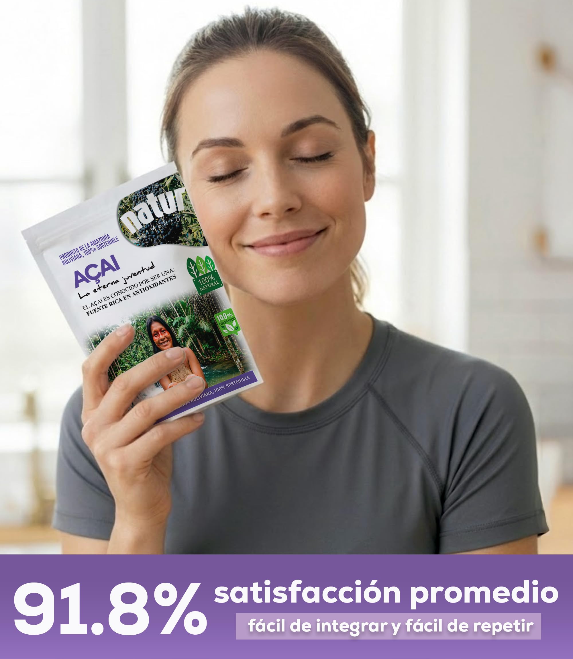Acai en Polvo Puro Liofilizado Superalimento Natural de la Amazonía Rico en Antioxidantes Vegano No GMO Ideal para Batidos Postres Recetas Saludables 100g