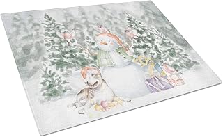 Bull Terrier Brindle and White with Christmas Presents Glass Cutting Board Large