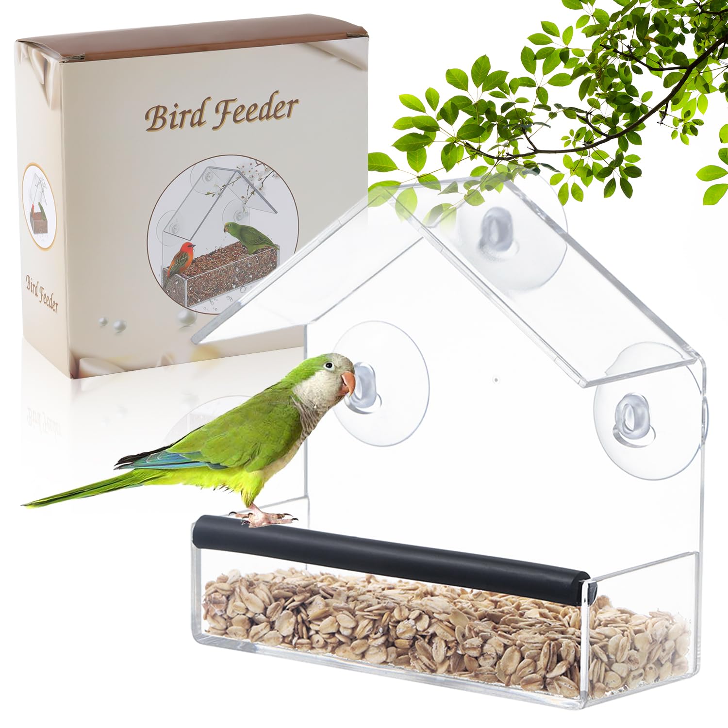 Mangiatoia Per Uccelli Da Finestra CTRICALVER - Con Ventose E Vassoio Estraibile