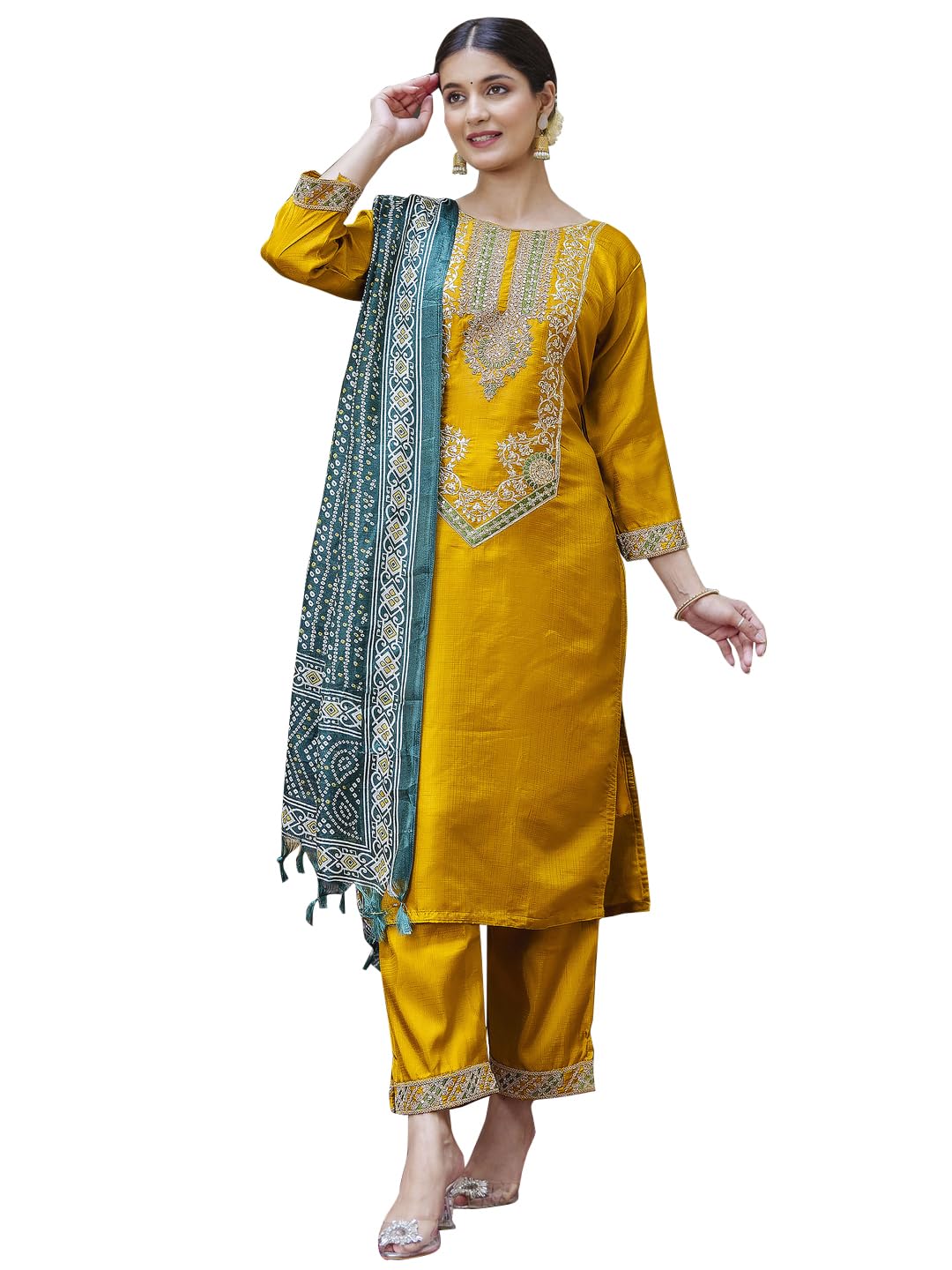 VredeVogel Kurta Set with Dupatta | Silk Blend Kurta Set for Women | Women's Ethnic Casual Kurti Set |Kurta Pant Festive Suit