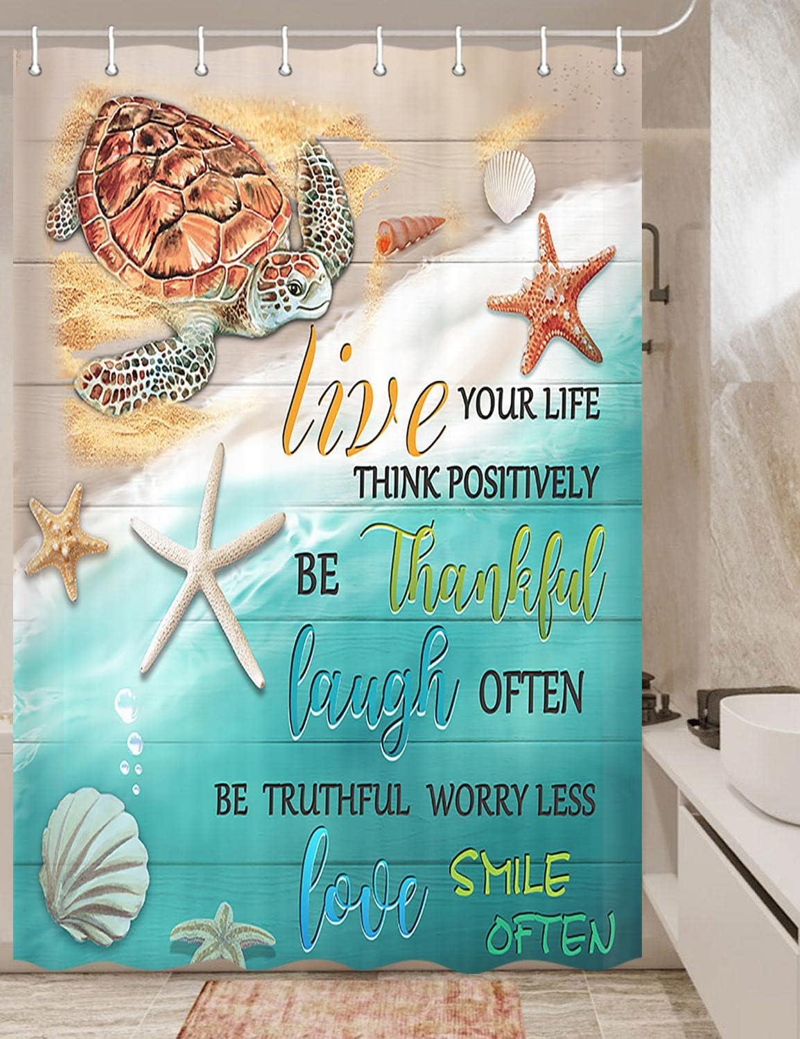 Sea Turtle Shower Curtain, Sea Turtle Shower Curtain Rustic Teal Wooden