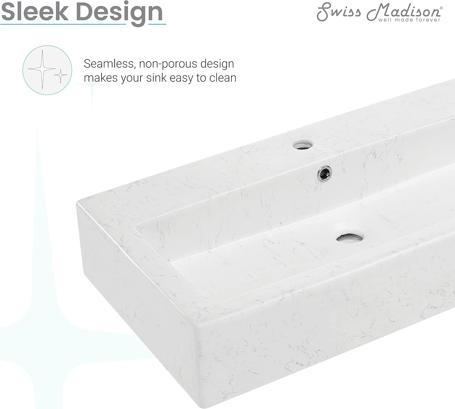 Voltaire Wide Rectangle Vessel Sink in Static Marble