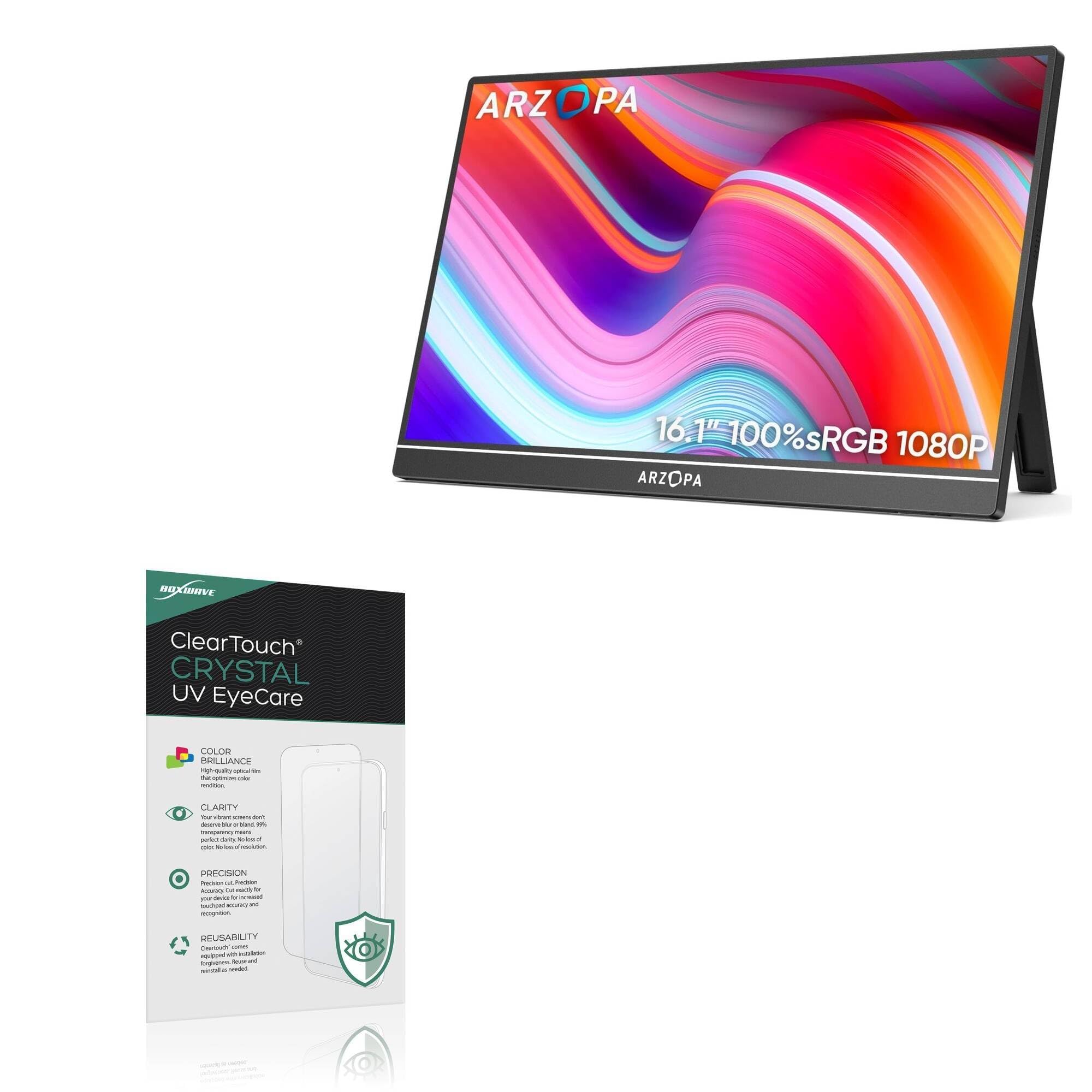 BoxWave Screen Protector Compatible With ARZOPA Z1C Portable Monitor (16.1 in) - ClearTouch Crystal Anti-UV EyeCare (2-Pack), Filters out Harmful Blue Light Reduce Fatigue