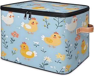 Storage Bins with Lids Foldable Sturdy Fabric Stackable Lovely Chicken Storage Cube Boxes with Handles Zipper for Shelves Clothing Books Home Decor
