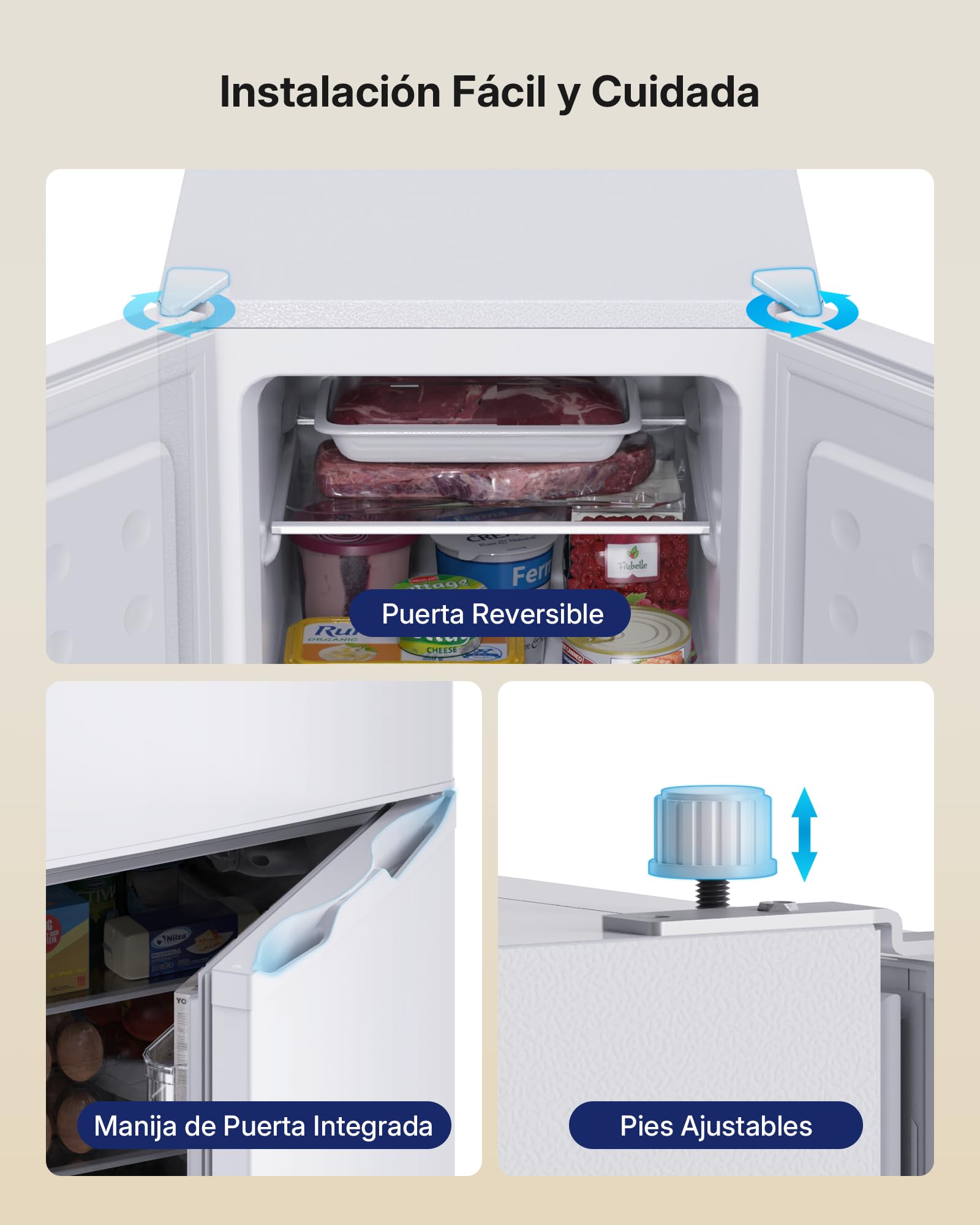 Upstreman Nevera Combi 132L, Frigorifico Dos Puertas (98L Refrigeración + 34L Congelador), 7 Niveles de Temperatura, Frigorífico Silencioso Blanco para Casa y Oficina, TM132