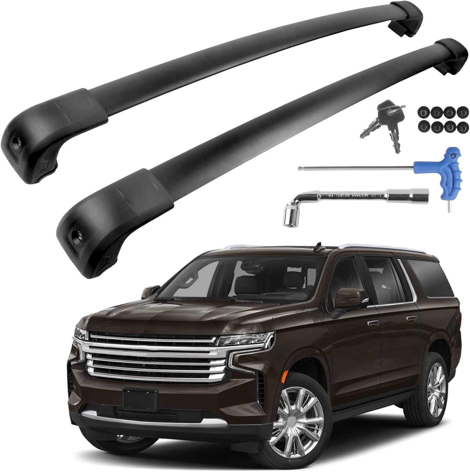 Roof Rack Cross Bars Compatible with 2021-2025 Suburban, Tahoe, GMC Yukon, Yukon XL, Cadillac Escalade ESV with Anti-Theft Lock, Black Matte Aluminum Anti-Corrosion Crossbars