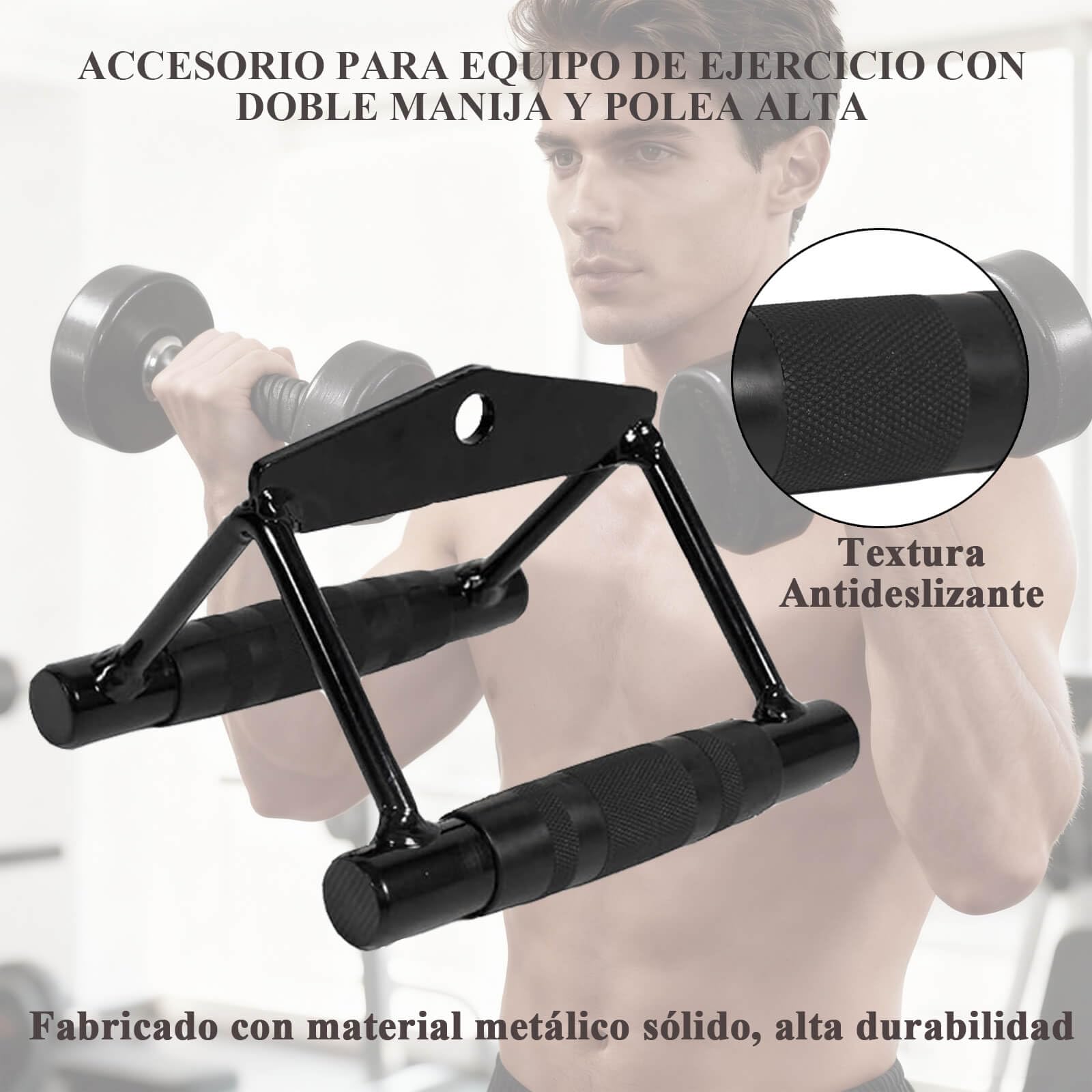 Agarres Poleas Gym, Kit de Cable Triceps con Mango en V y Cuerda Doble, Negro, 5 Piezas para Entrenamiento de Fuerza,Polea Gimnasio Casa