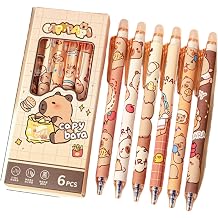 6Pcs Capybara Pens, Animal Cute Erasable Retractable Friction Pens, 0.5mm Blue Fine Tip Blue Ink Rollerball for Smooth Writing, Kawaii Stationery for School, Office, Journaling GiftsCartoon