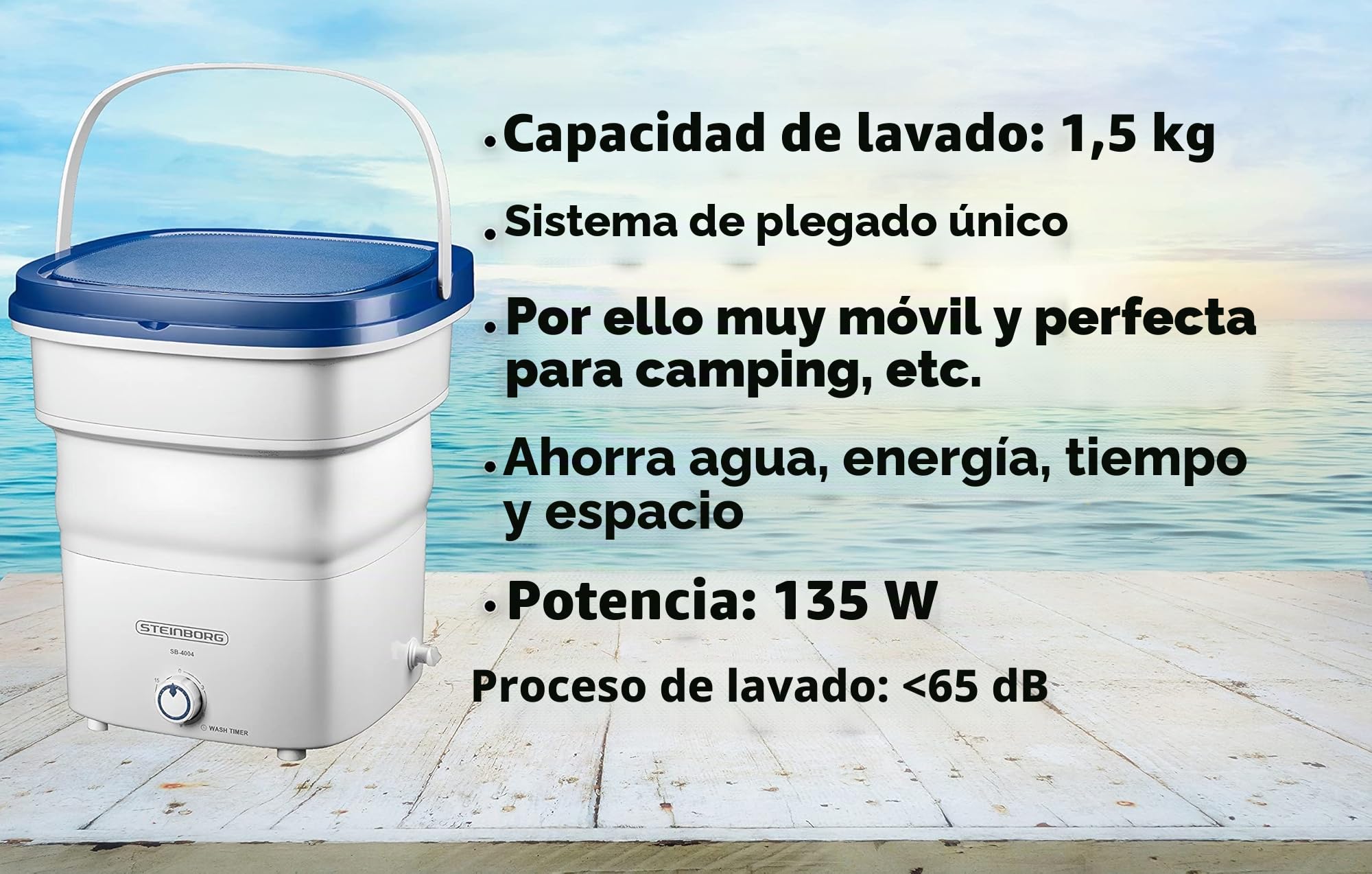 Mini lavadora plegable, lavadora automática hasta 1,5 kg, lavadora de viaje, minilavadora, lavadora móvil para camping. Potencia: 135 W. Lavado: <65 dB. Lavadora pequeña.