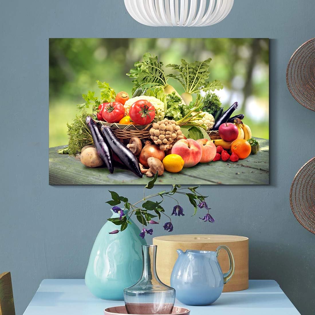 Denozer - Wall Art For Kitchen Canvas Artwork Fruits Grapes Wine Bottle Foods Canvas Painting for Dining Room Wall Decor Home Decoration - 30x20 inches