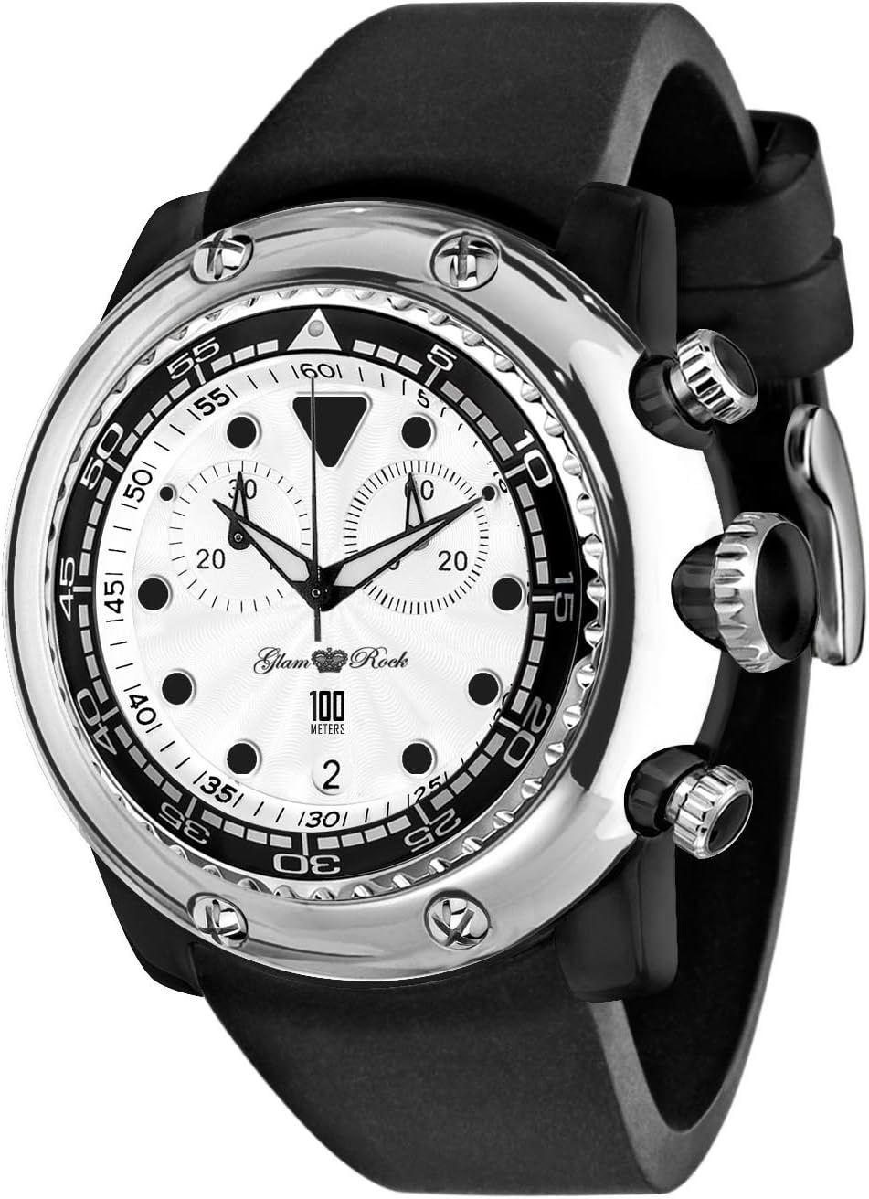 Glam Rock Unisex Quartz Watch with White Dial Analogue Display and Silicone Bracelet 0.96.2419