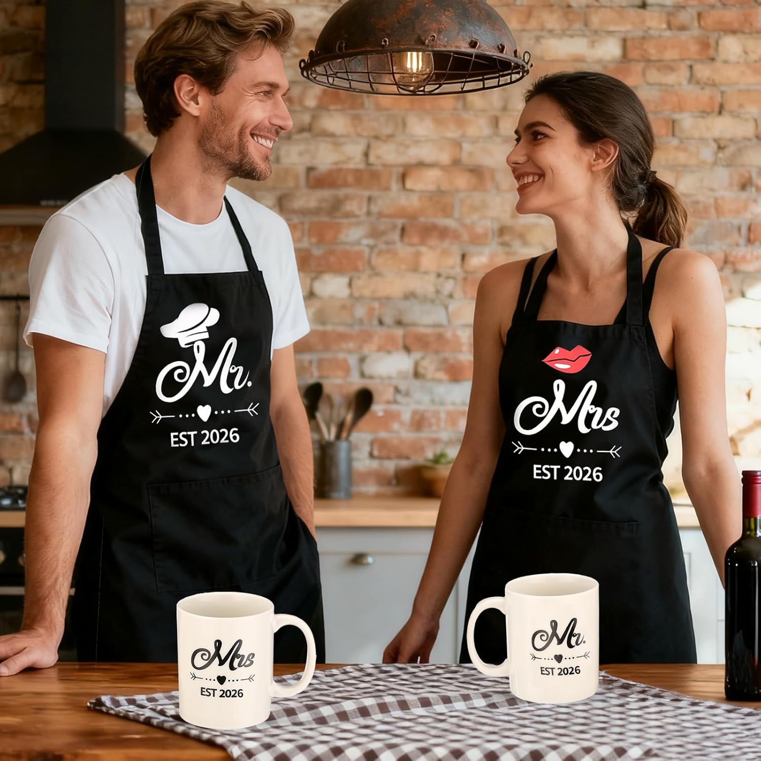 Mr and Mrs Est 2026 Mug and Apron Set, Wedding Engament Anniversary