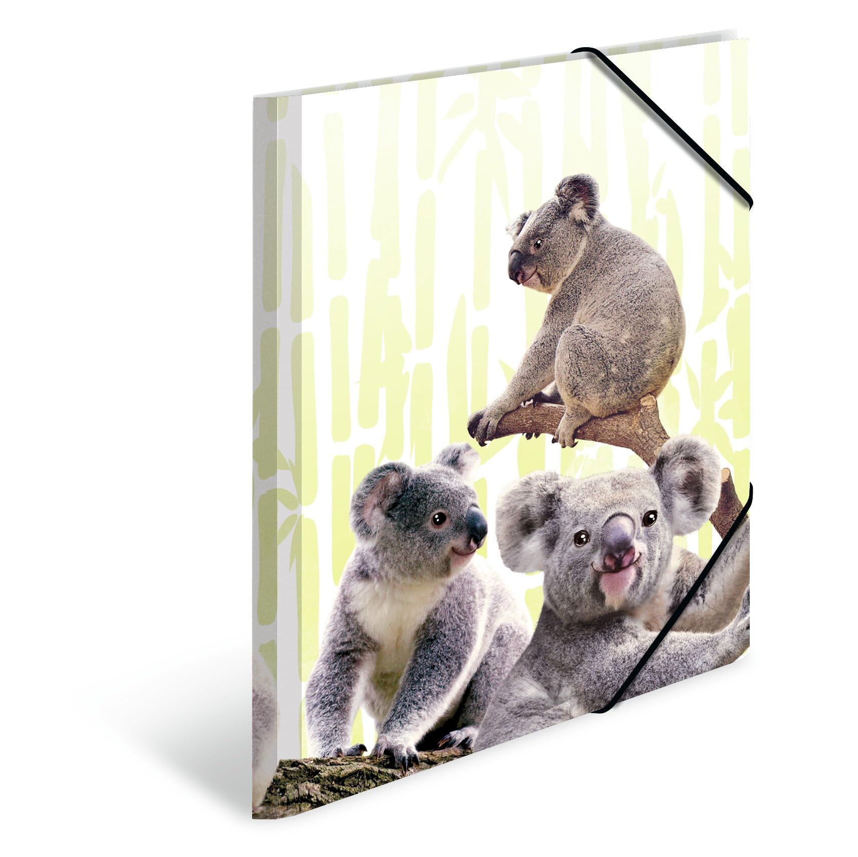 HERMA Collector's Folders A4 Koala Set of 3 Children's Plastic Corner Folder with Animal Motif, Elastic Band