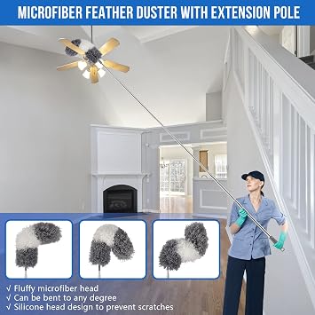 UIMO Microfiber Feather Duster Kit with Extension Pole (30100) Bendable Washable Heads, Extendable Dusters for Cleaning Ceiling Fan, High Ceiling, Blinds, Furniture & Cars (5 Pcs) | Bendable Washable Heads, Extendable Dusters for Cleaning Ceiling Fan, High Ceiling, Blinds, Furniture & Cars (5 Pcs)