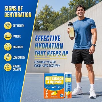 Electrolyte Tablets, Hydration & Fiber Supplement for Women & Men, with Prebiotics & Probiotics for Gut Health, Lemon Flavor Hydration Drink, Electrolytes Sugar Free, Keto Friendly, 60 Tablets