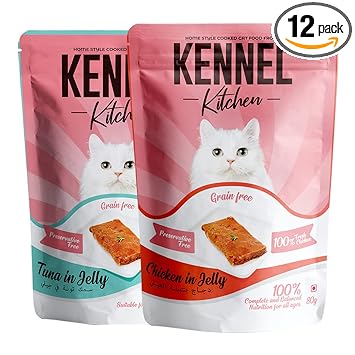 Kennel Kitchen Grain Free Wet Cat Food for Adults and Kittens, Chicken and Tuna in Jelly Combo, 12 Pouches (12 x 80 GMS)
