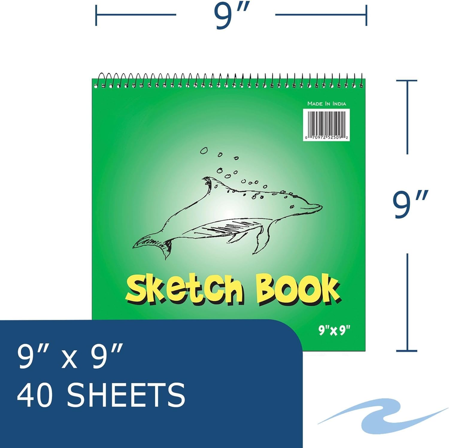 Roaring Spring Kids Wirebound Spiral Sketch Paper Pad, 12-Pack, 9" x 9", 40 Sheets of 50# Blank White Paper, Top Bound, For Drawings & Sketches in Ink, Marker, Crayon & Pencil