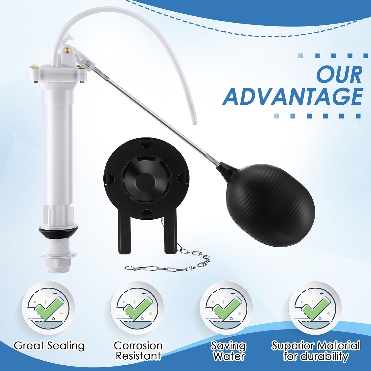 Dreyoo Toilet Repair Kit, Compatible with Danco 80816, 8.5 Inch Tank | 8.5 Inch Fill Valve, Adjustable Chain Flapper, Float Ball and Brass Rod Replacement Parts, Easy DIY Installation