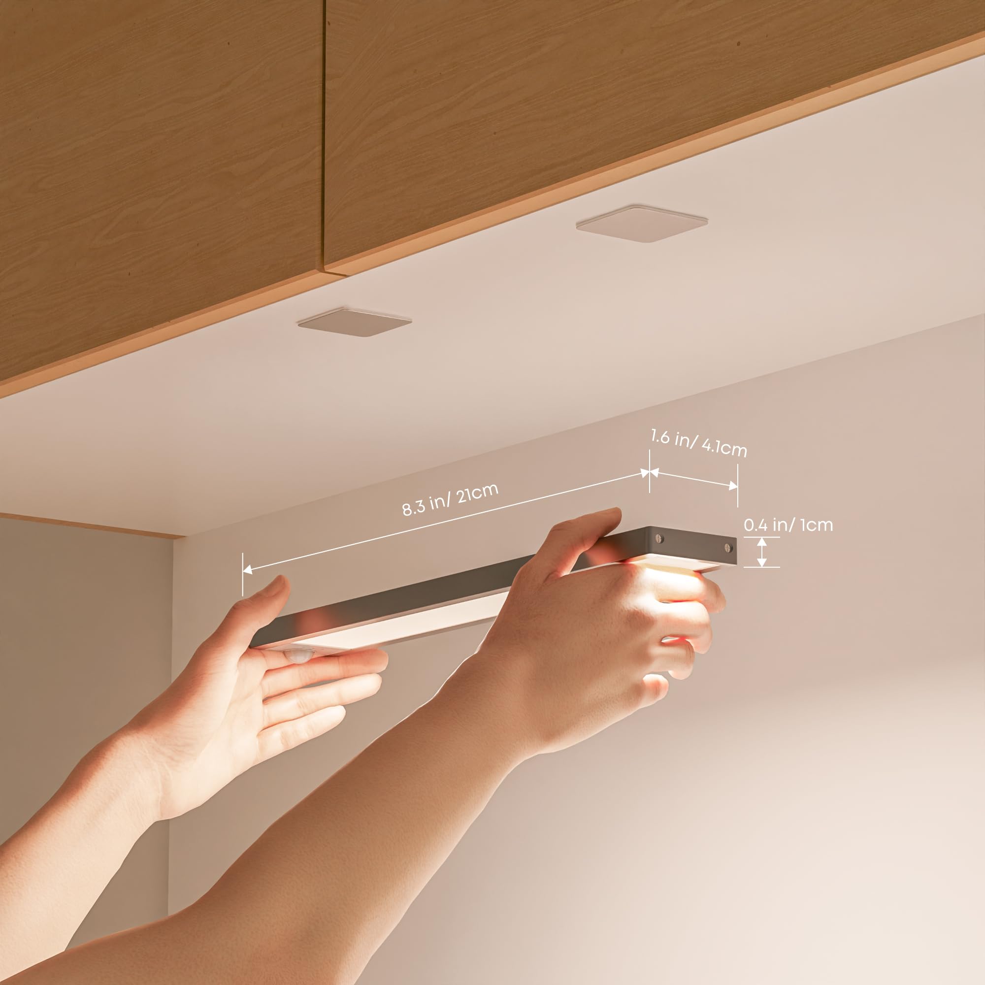LROLTEF Luce LED Sottopensile Cucina 4000K 21CM Sensore di Movimento per Luci 1500mAh 32 LED Luce Armadio Lampada Dimmerabile per Cucina Scale Soggiorno Bagno Camere da Letto | 2 Pezzi Argento