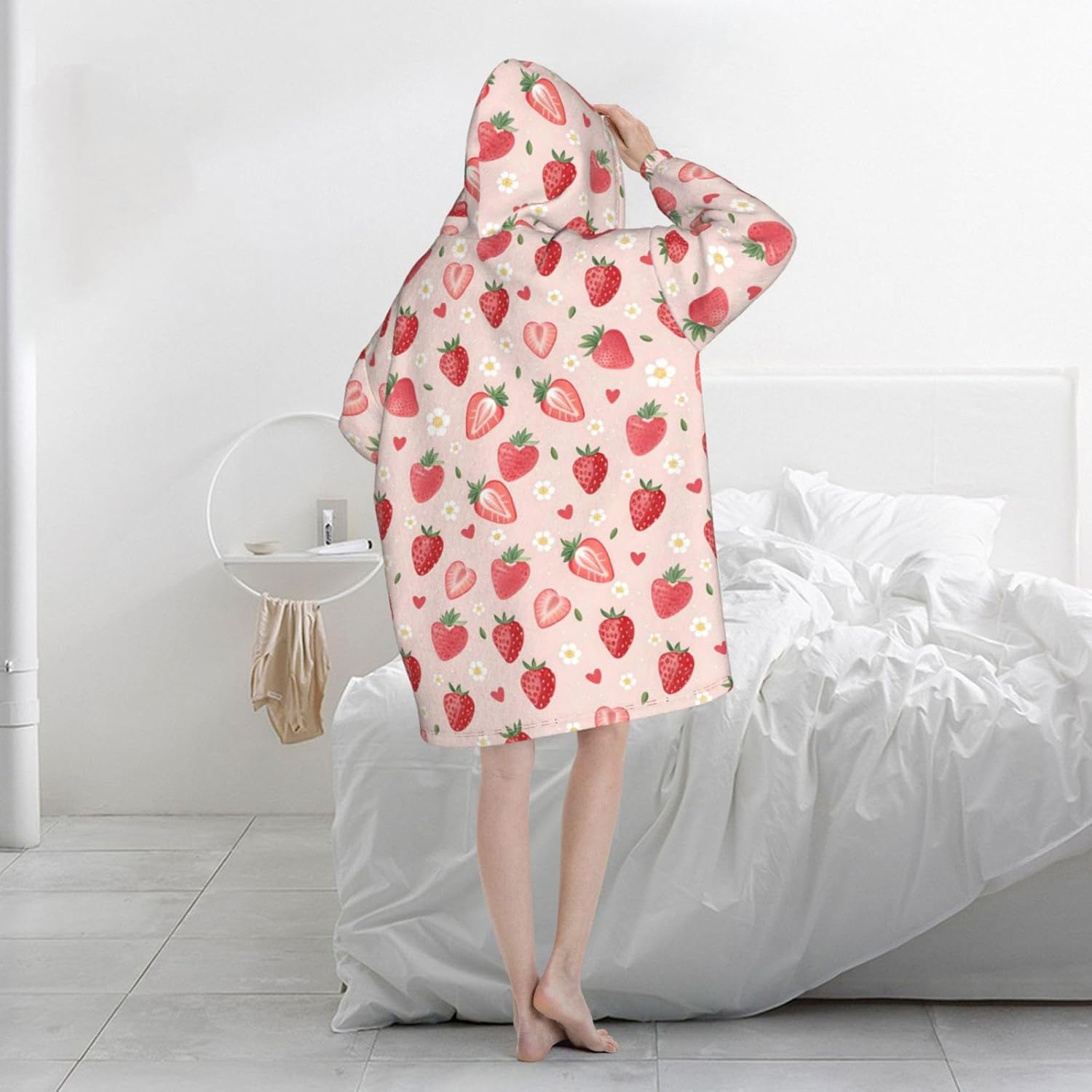 Super Cozy Cute Strawberry Wearable Blanket Oversized Hoodie Blanket For Adult Women Men,Warm And Cozy One Size Fits All (Strawberry Blanket-1)