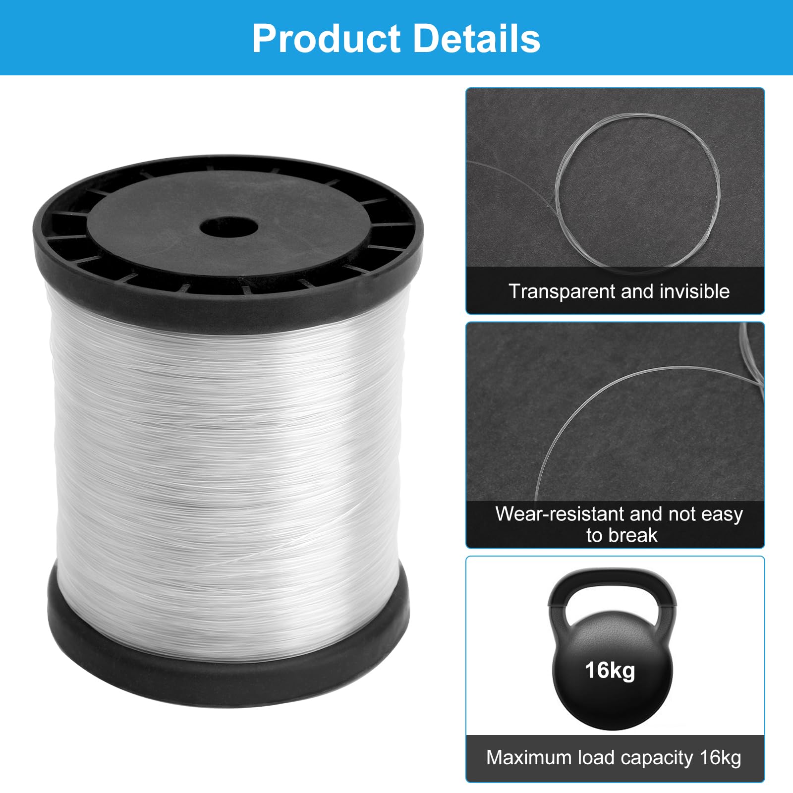 120 nylonowych żyłek wędkarskich, 0,8 mm, 200 m, niewidoczna żyłka, 120 szt. aluminiowych nasadek do zaciskania, mini nożyczki wędkarskie, maks. 16 kg