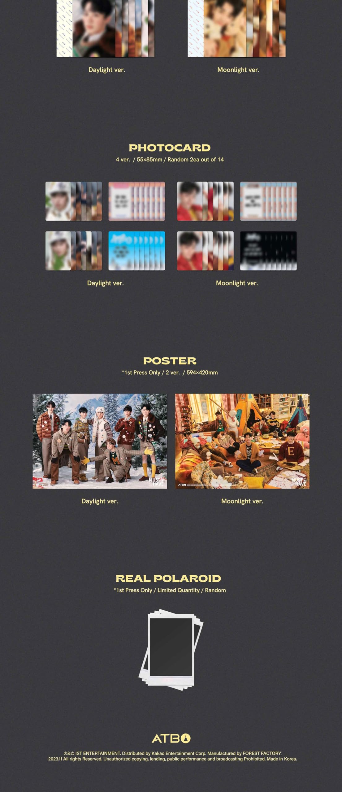 ATBO Must Have pierwszy album CD+fotoksiążka + pocztówka + naklejka na stempel + zdjęcie filmowe + fotokarta + śledzenie zapieczętowane (światło dzienne + światło księżyca)