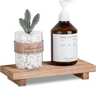 Bathroom Tray Farmhouse Decor Kitchen Soap Holder, 10" * 4.5" Brown | Waterproof, Lightweight, Easy Clean, Wood Riser Pedestal Stand Accessories for Office Desk, Vanity, Counter, Sink