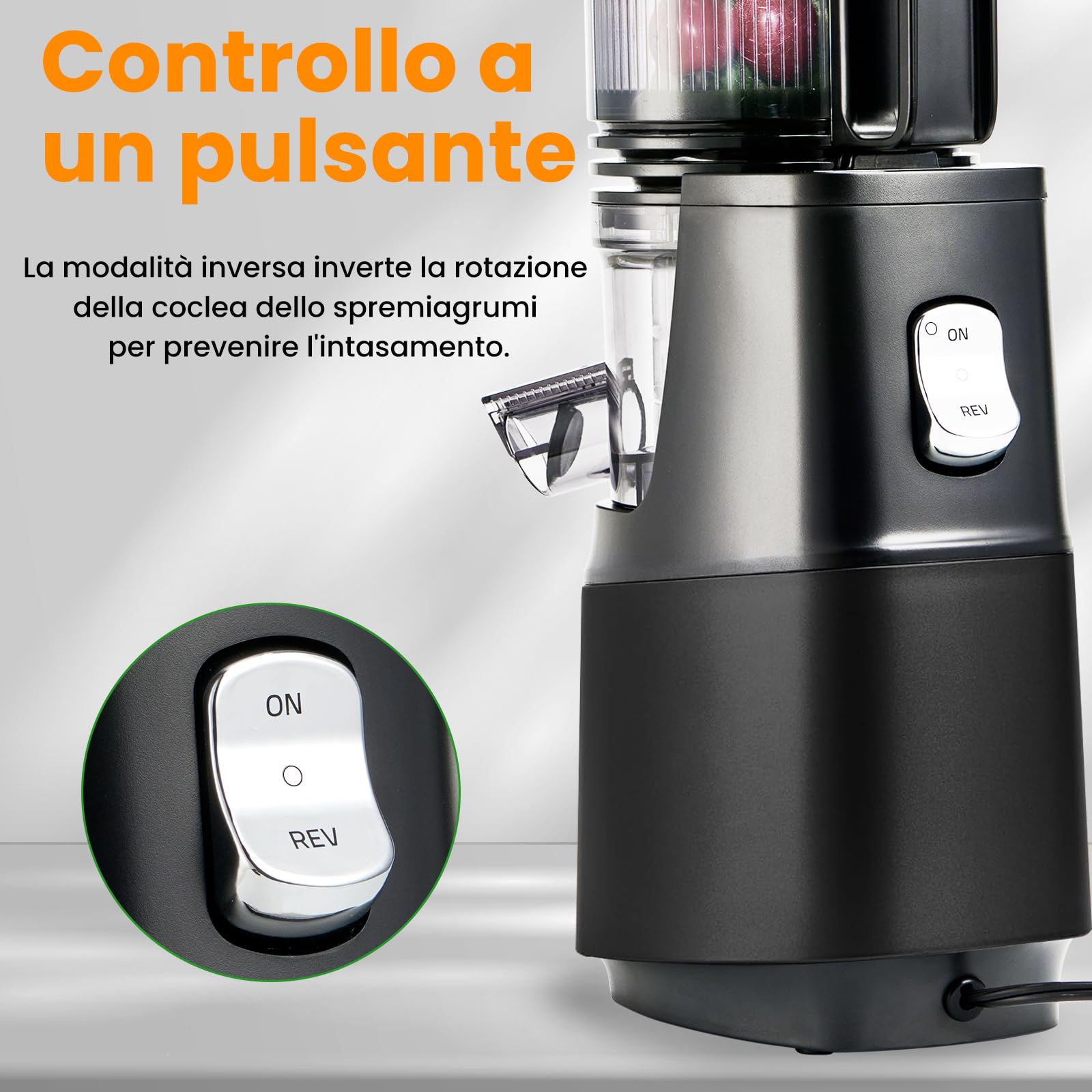 MAISON HUIS Estrattore Frutta e Verdura, Slow Juicer con 13,5cm Extra Grande Contenitore per Frutta e Verdura Intera, Facile da Pulire (Noir)