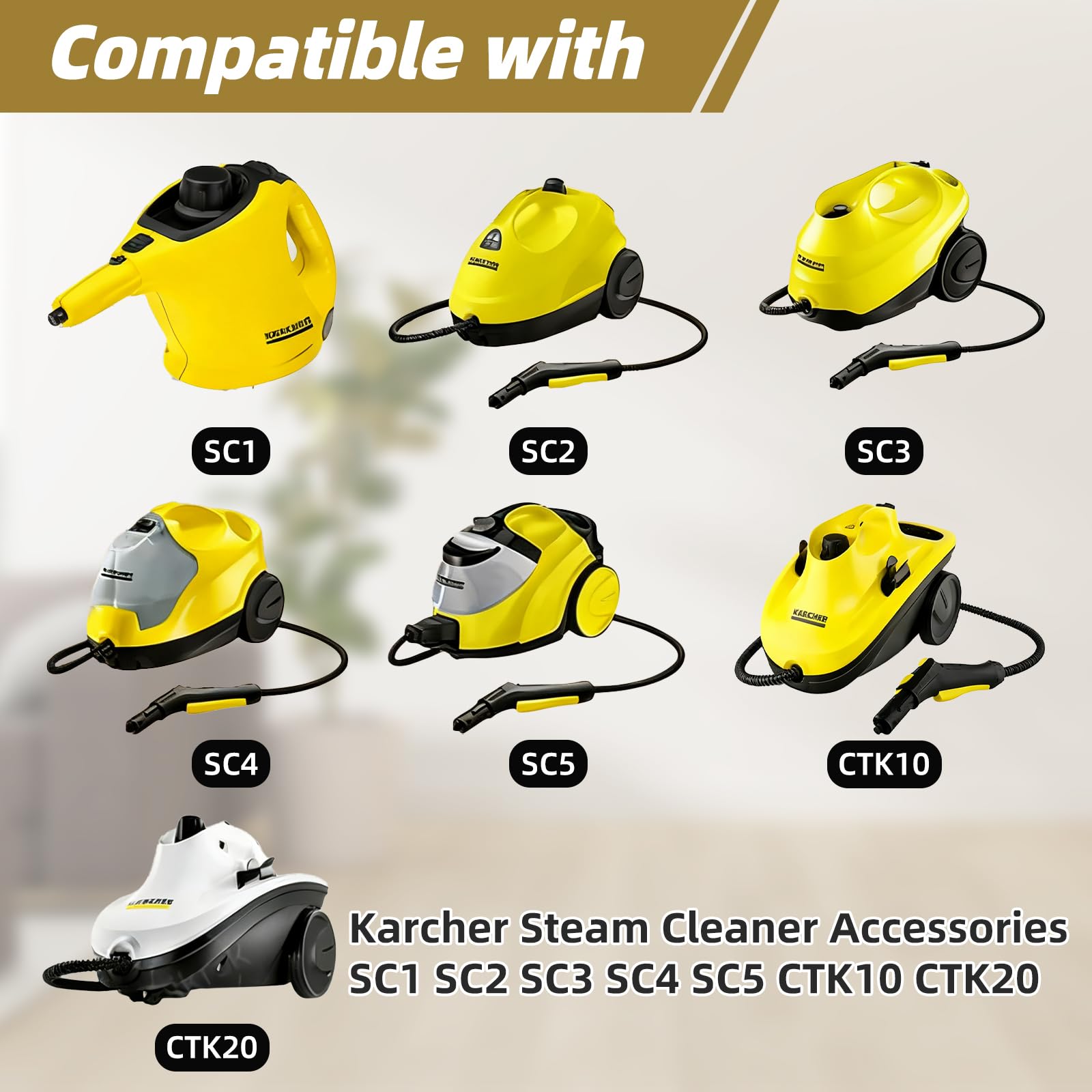 Akcesoria do czyszczenia parą do Kärcher Easyfix SC1 SC2 SC3 SC4, zestaw części zamiennych zawiera rozszerzoną dyszę, okrągłą szczotkę, szczotkę do wspólnej szczotki, ściereczkę z mikrofibry, skrobak