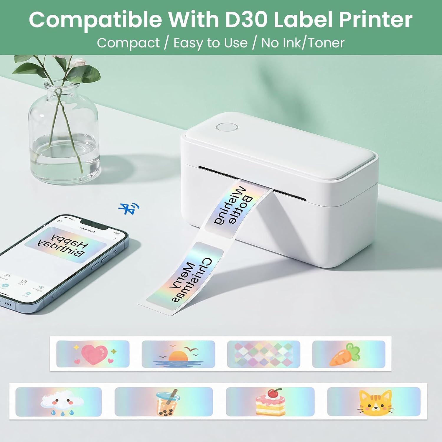 320Pcs D30 Label Tape, 12 x 40 mm Thermal Printer Labels Paper image 5