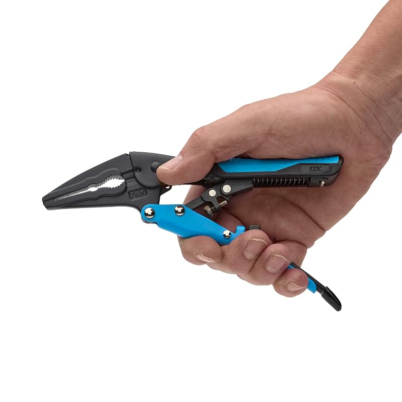 Alicate de Pressão com Bico Longo Autoajustável OX Pro, Mandíbula Curva de 17,8 cm e Pegada Ergonômica