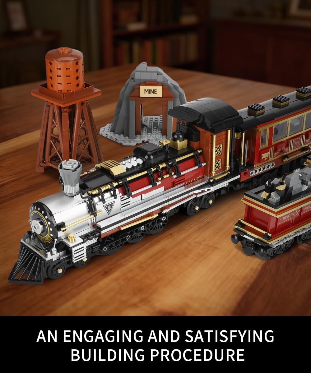 Western Mining Steam Train Building Blocks, West Articulated Locomotive Brick Set – Compatible with Lego Train Set, Premium Model Train Gift for Adult Collectors