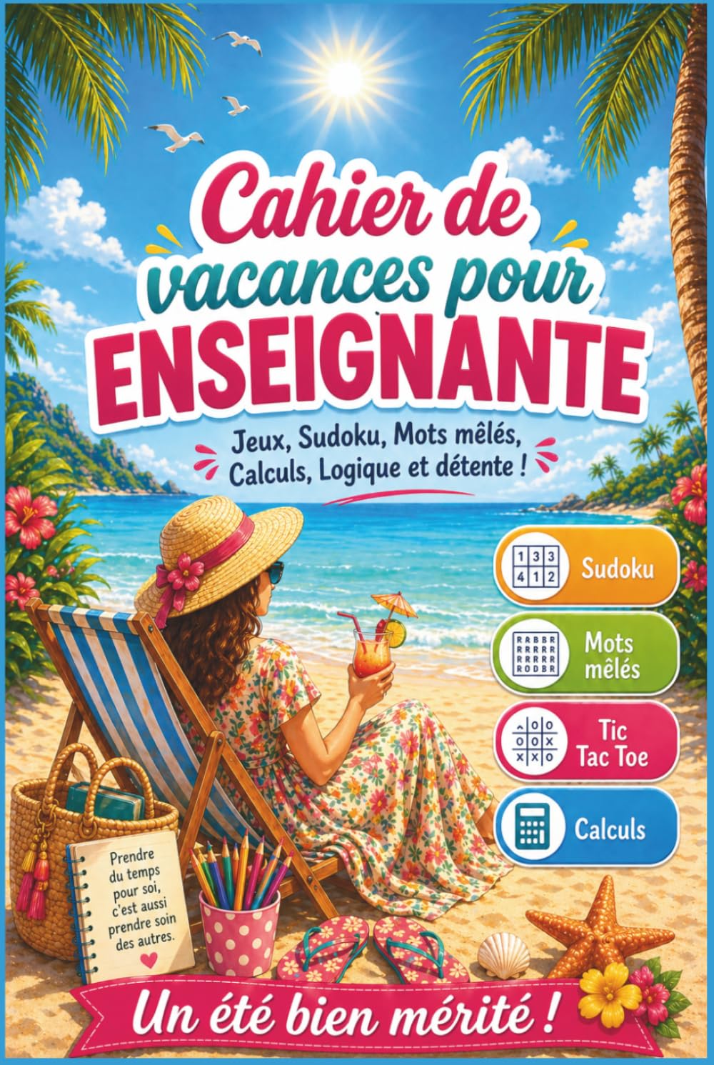 Cadeau Enseignante en Français – Cahier de vacances pour enseignante: Labyrinthes, mots mêlés, sudoku… un moment de détente bien mérité – Cadeau original pour enseignante