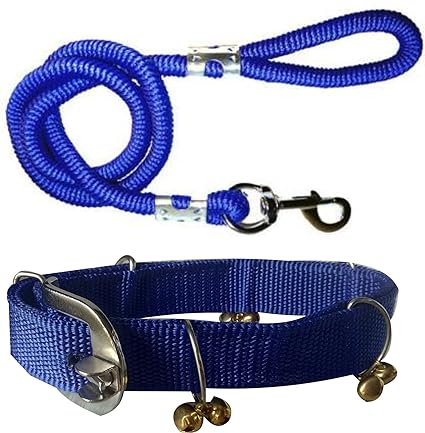 Pedigone Dog Belt Combo of Blue Nylon Ghungroo Dog Collar with Blue Lead 1.5m Lengthy Dog Collar & Leash for Your Pet Dogs.