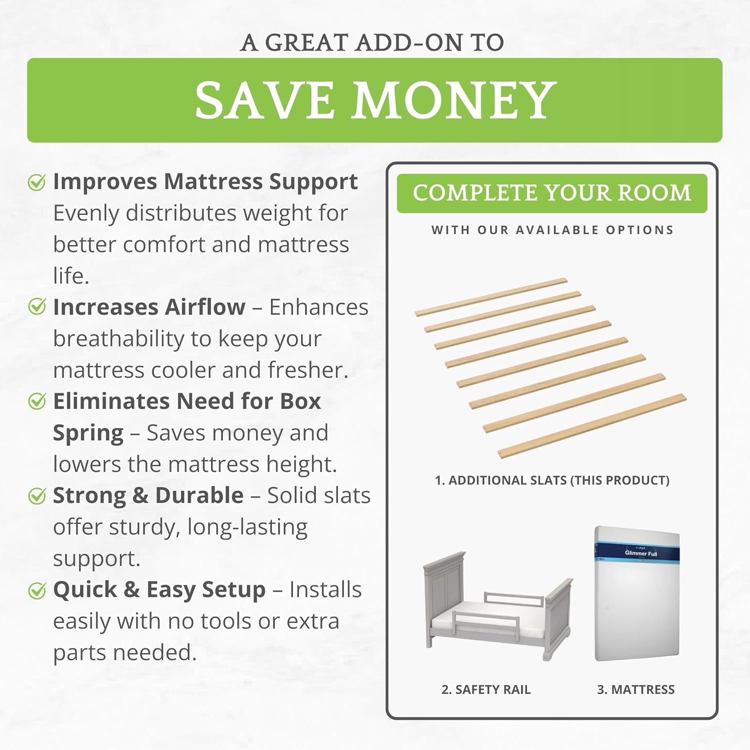 CC KITS Full Size Bed Slats - 8pc 53" Solid Wood Under Mattress Support - Bunkie Board, Box Spring & Mattress Foundation Replacement - Platform Bed Frame - Set of 8 Slats (Full - 53”)