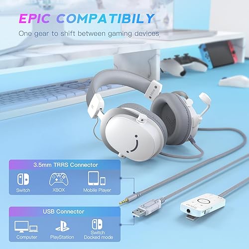 Miniatura 2 de FIFINE Auriculares USB para juegos de PC con conector de audio de 3.5mm, micrófono desmontable, sonido envolvente 7.1, control de volumen,