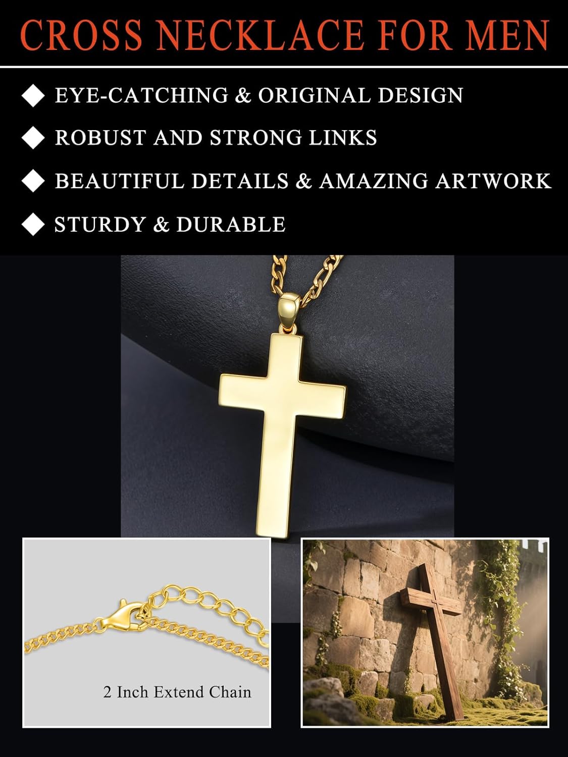 18K Gold Cross Necklace for Men Gold Cross Pendant Minimalist Cross Christian Jewelry Religious Gift - Image 4