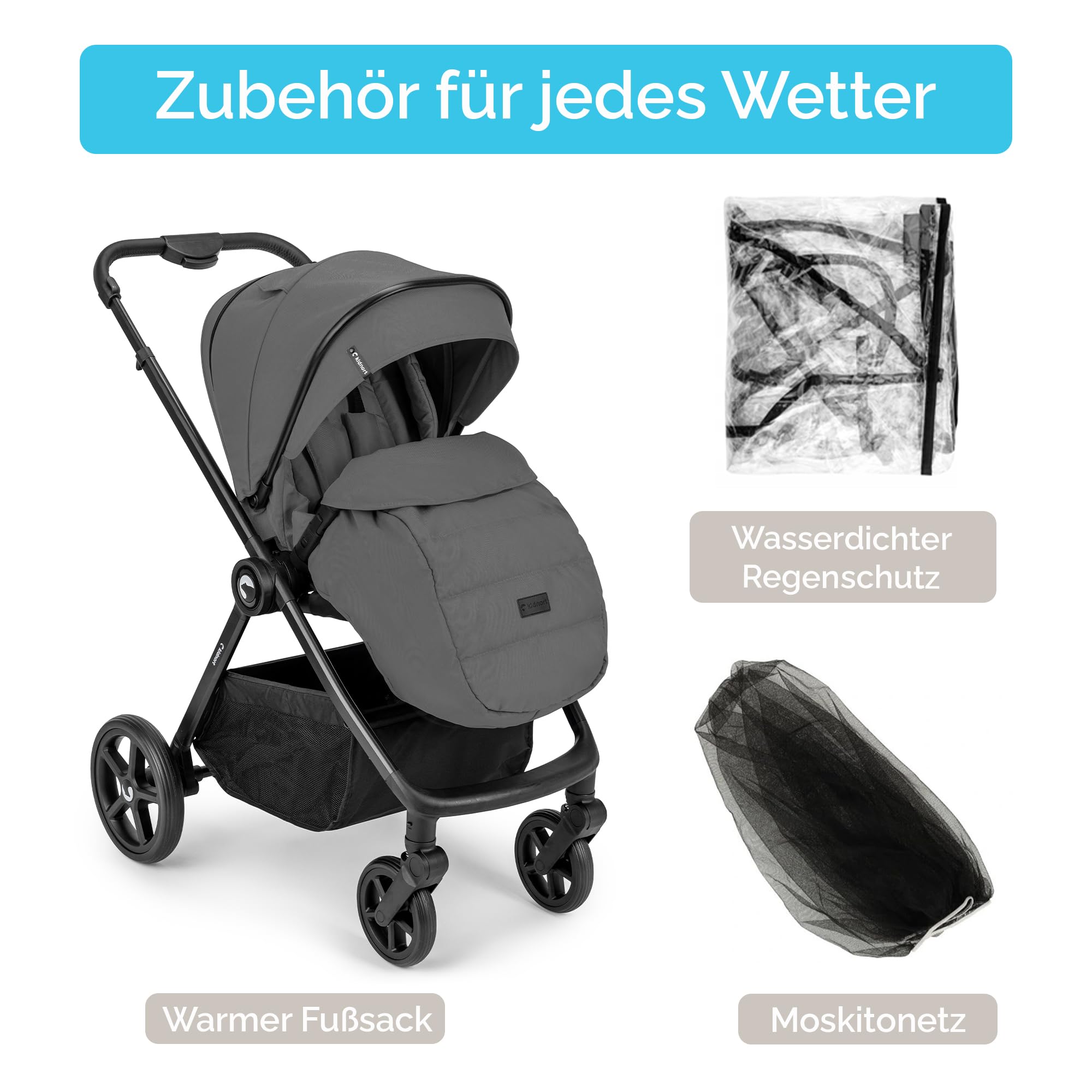 Älskar Passeggino reversibile, pieghevole, compatto, fino a 22 kg, schienale regolabile, tetto di protezione UV, cintura a 5 punti, copertura antipioggia, zanzariera, borsa grigio scuro