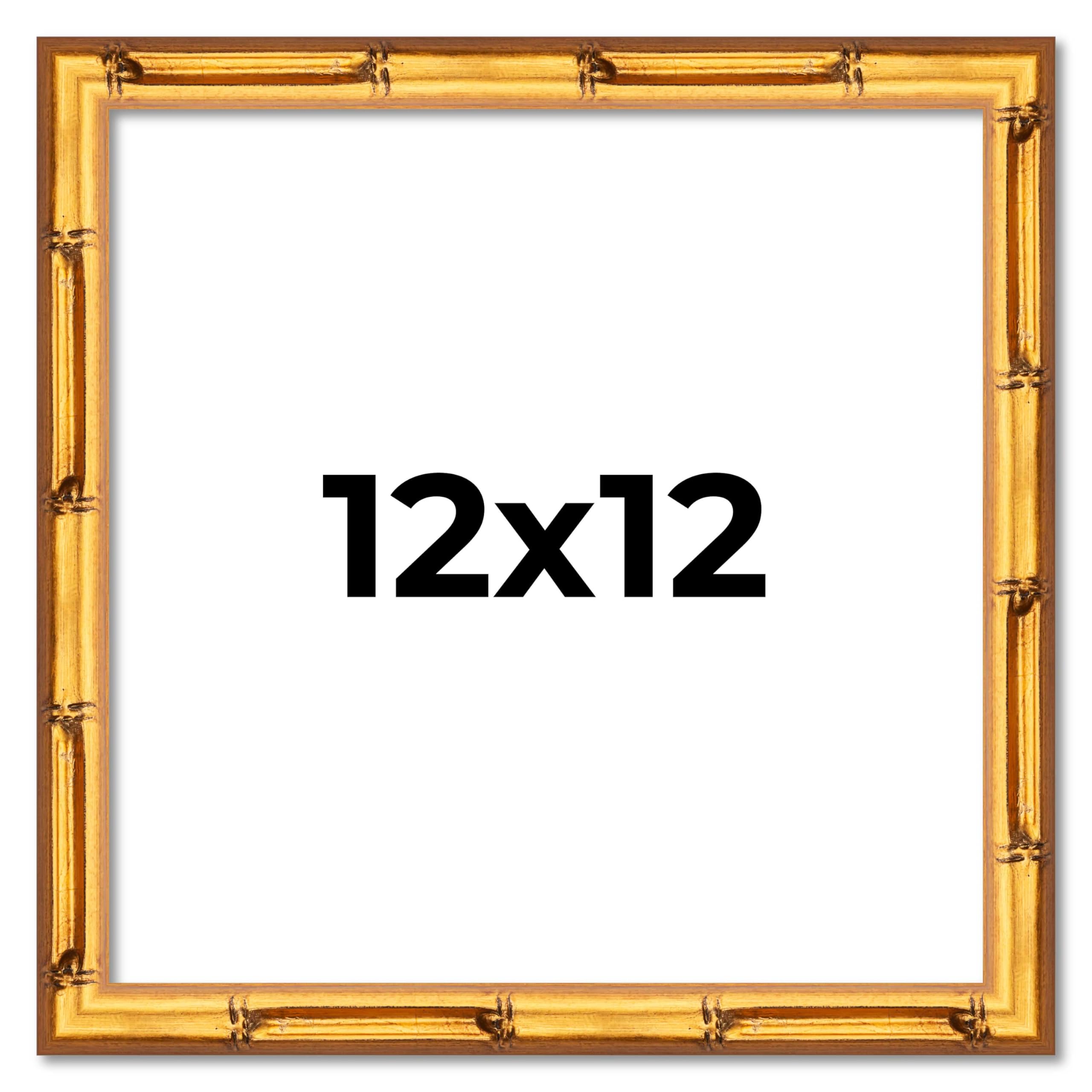 Poster Palooza 12x12 Frame Gold Bamboo Solid Wood Square Picture Frame with UV Acrylic, Foam Board Backing & Hanging Hardware Included