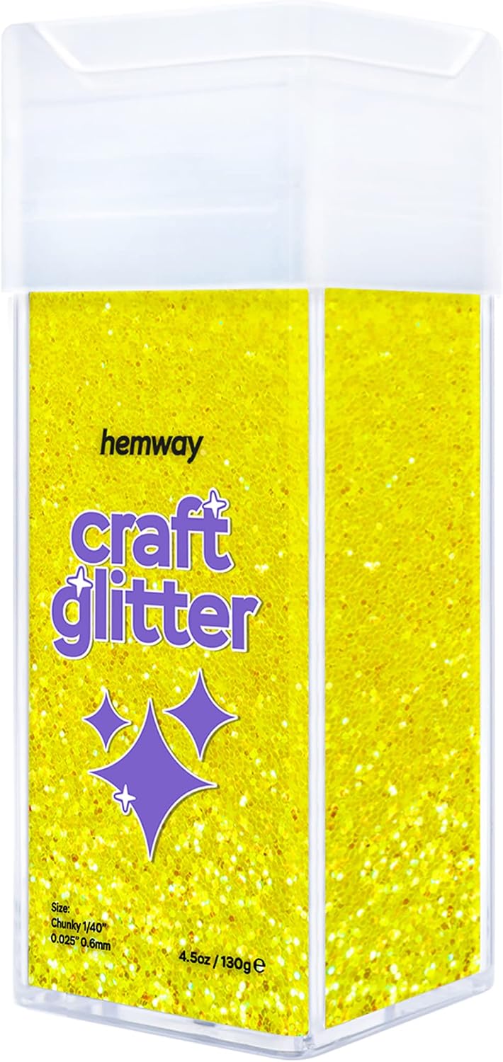 Hemway Glitter Shaker Fluorescent Yellow 110g Chunky, Craft Glitter Shaker for Resin & Epoxy Crafts, Christmas Art Supplies