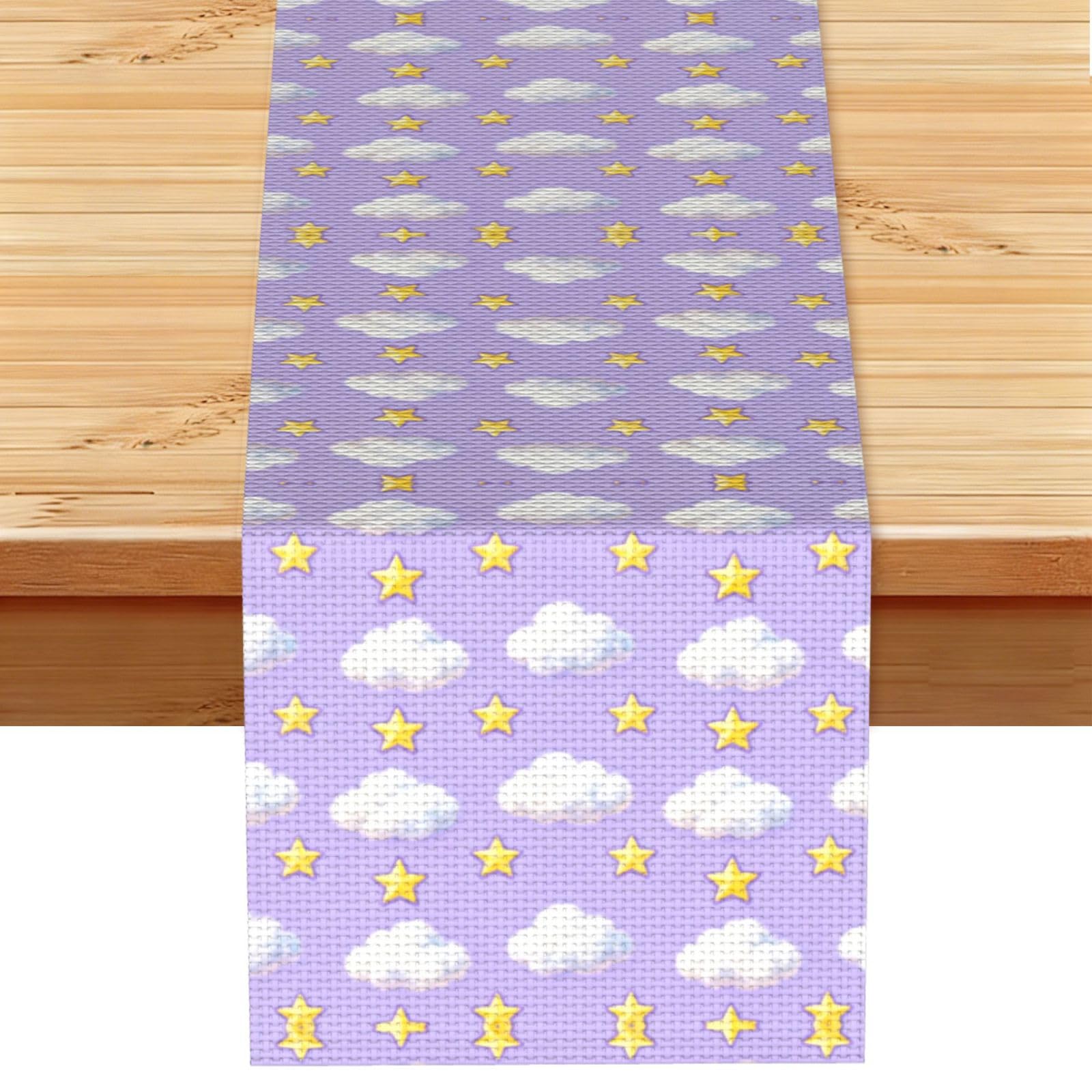 Cloud Star Seamless Linen Look Table Runner 13x72-Wrinkle Resistant Farmhouse Style for Dining Table Decor