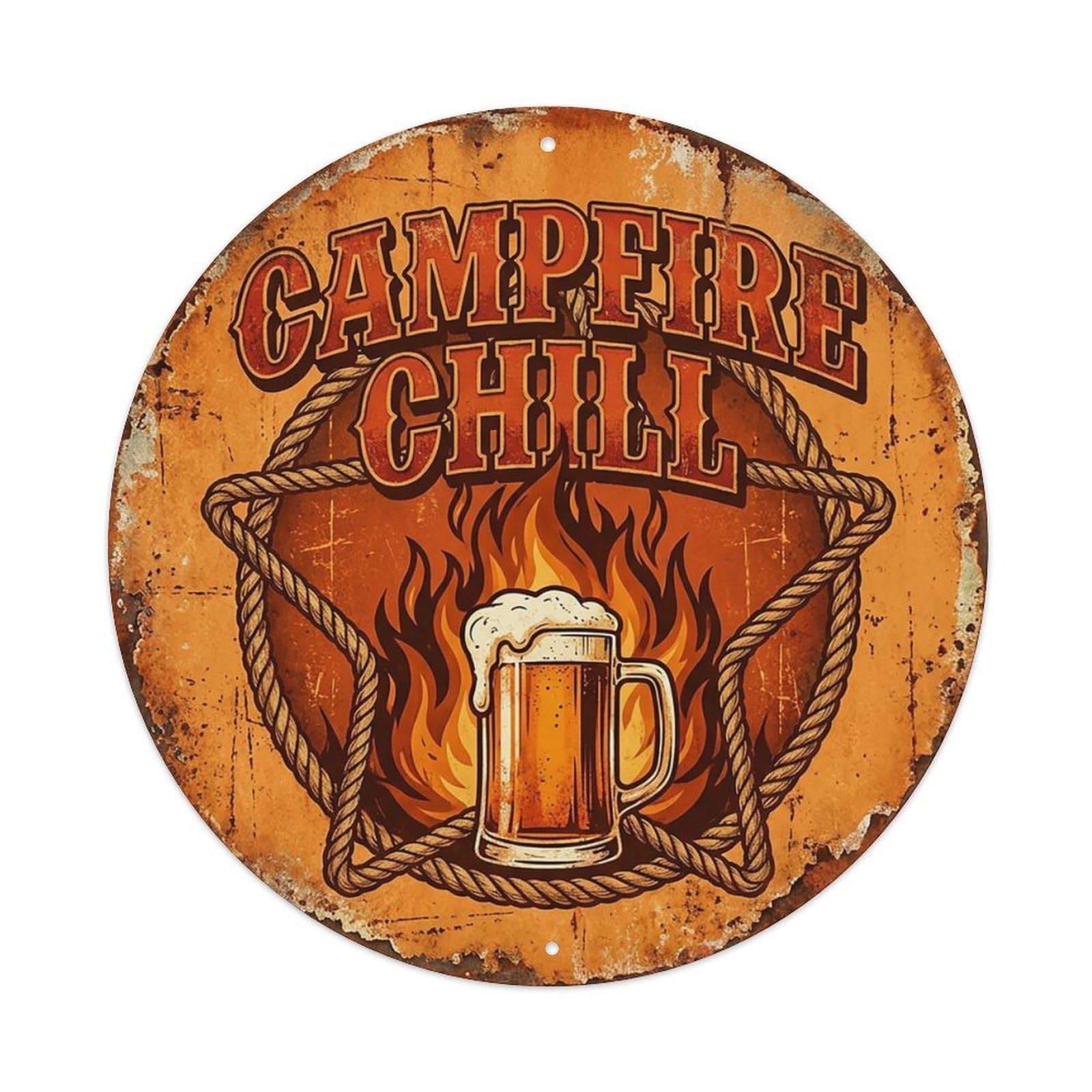 Vintage Beer Western Cowboy Campfire Chill Retro Bar for Pub Vintage Metal Tin Sign Plaque Wall Decor for Cafe, Club Bar, Office, Garden Metal Poster 8x8Inch