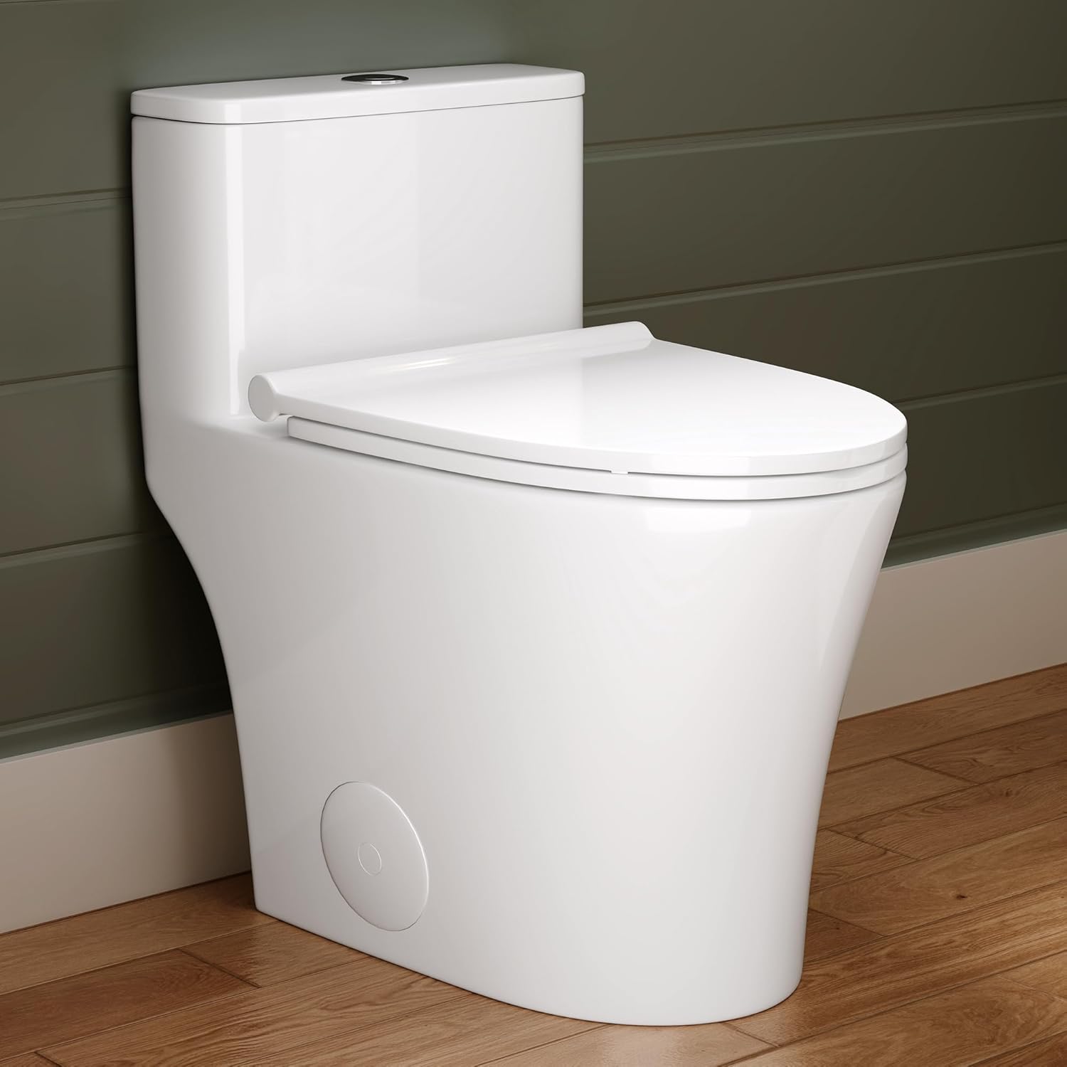 DeerValley Compact One-Piece Toilet 1.28 GPF Single Flush Fully Skirted Bowl with Soft-Close Seat White Space-Saving Elongated Toilets for Small Bathrooms