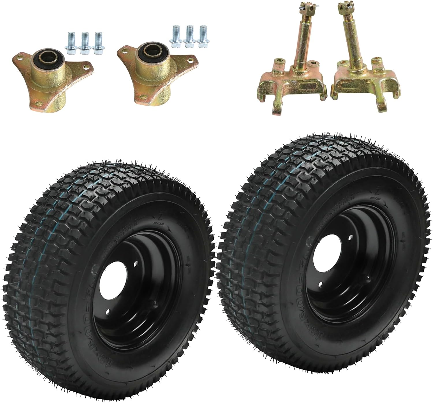 13x5.00-6 Tire and Rim Go Cart Wheel, 13x5-6" 13x5x6 Tubeless Tire 3 Stud Wheel Assembly, with Front Wheel Hubs & Steering Knuckles – Fits Quad, UTV, Golf Cart, Lawn Mower, Snow Blower, 4 Wheeler