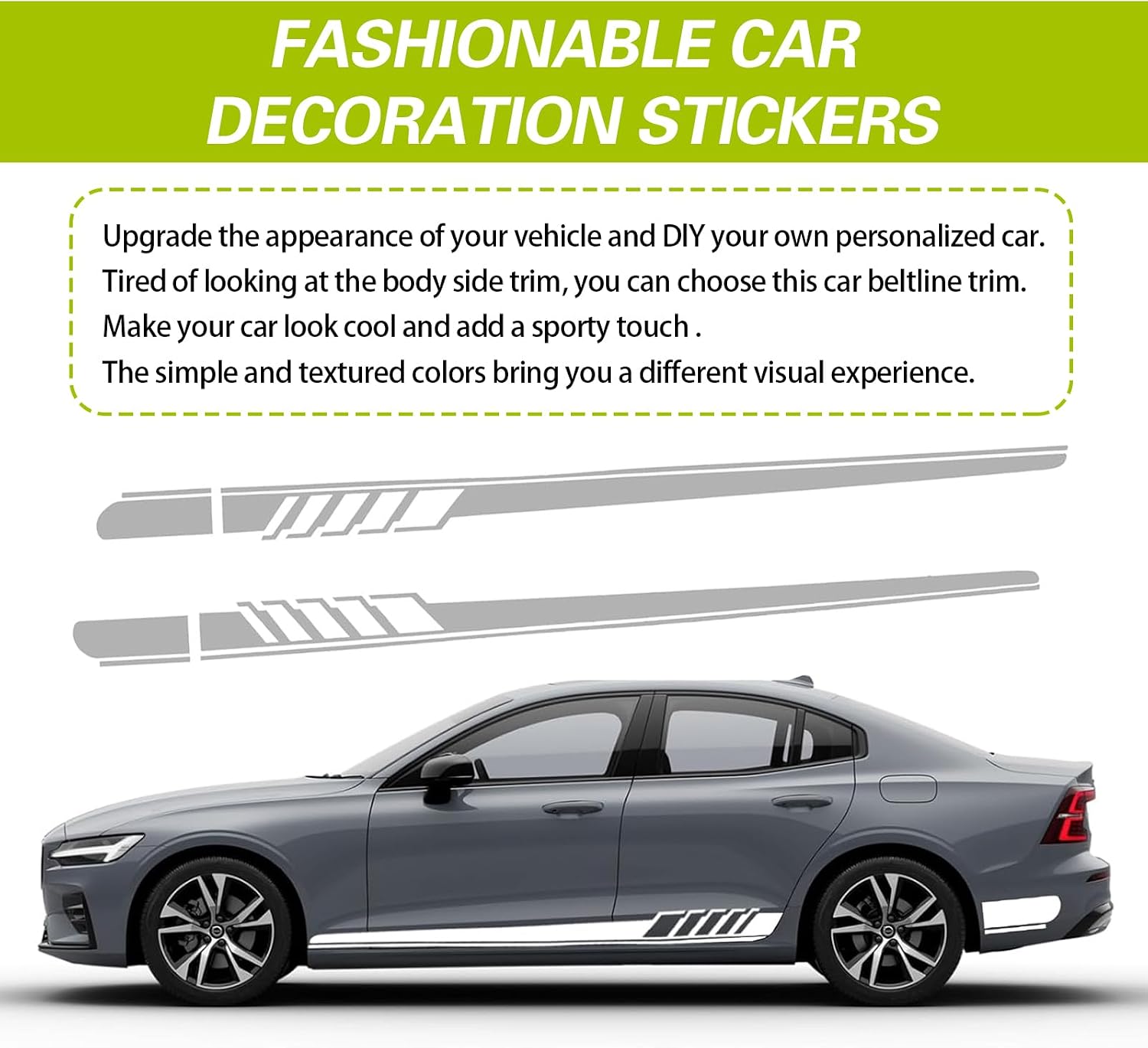 2 PCS Racing Stripes Side Body Decals, 7.38ft Personalized Sports Side Skirt Decals, Waterproof Long Stripes Side Skirt Stickers, Universal Decorative Accessories for Most Cars (White) image 5