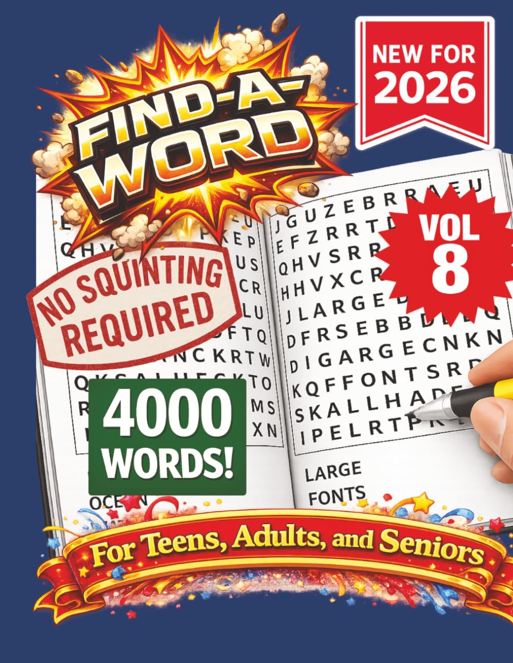 FIND-A-WORD Search Puzzle Book- New for 2026! 4000 Words-NO SQUINTING REQUIRED! VOL 8: FIND-A-WORD Search Puzzle book for all ages. Puzzles to keep ... 8.5x11 Format. (FIND-A-WORD 15 Volume Series)