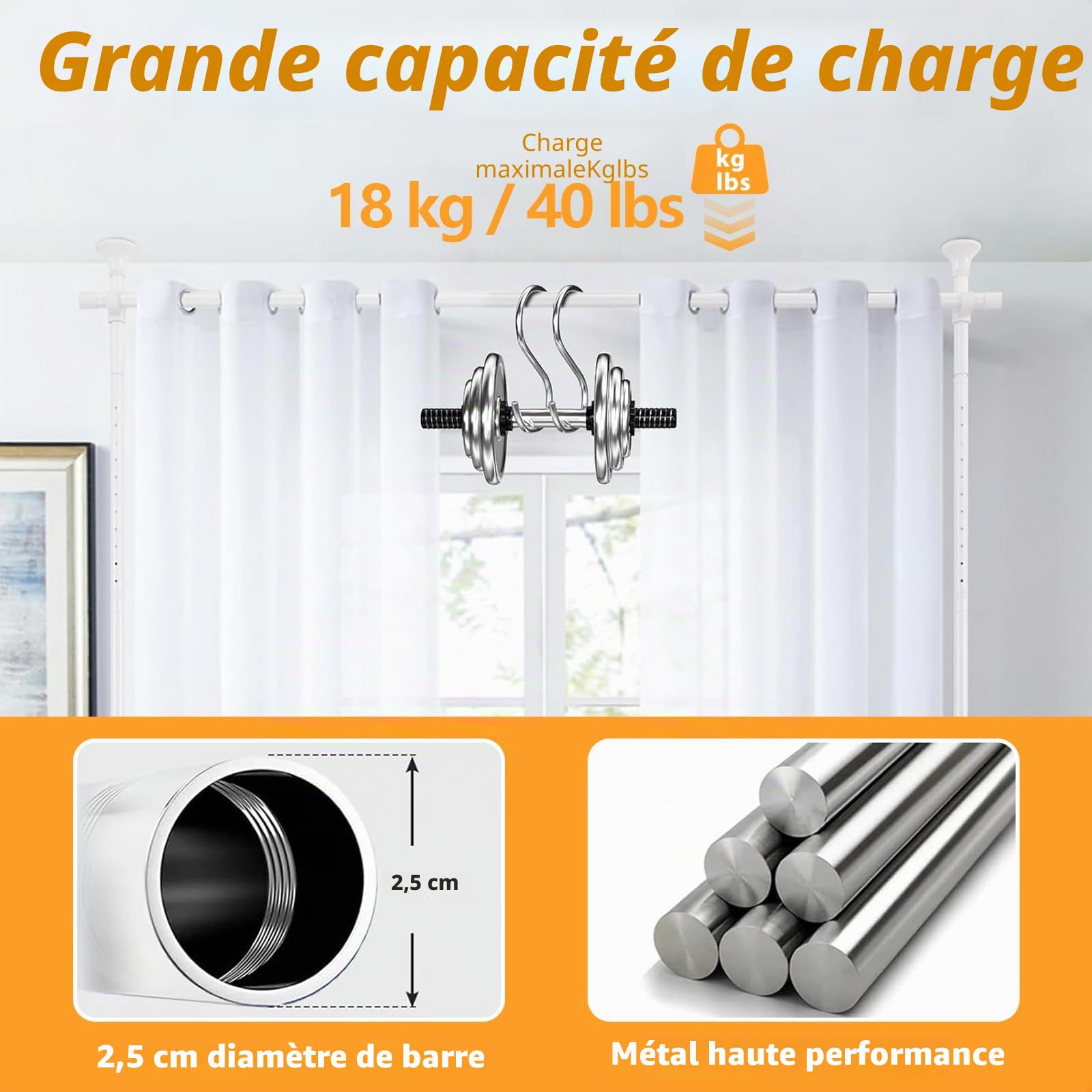 Cloison de séparation - Tringles à rideaux autoportantes sans rideau - Brise-vue pour salon, chambre à coucher ou bureau - 280 x 317 cm (l x H) - Blanc
