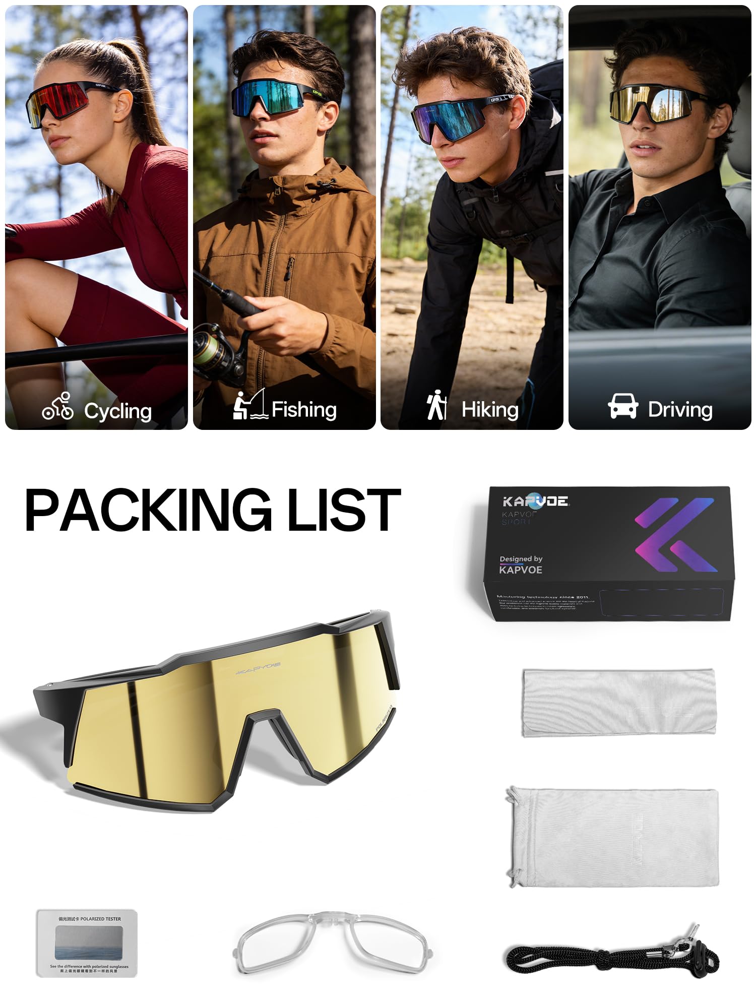 KAPVOE Lunette de Cyclisme Polarisées Homme Femme 1 lentille ou 4 lentilles interchangeables Tr90 Cyclisme Lunette VTT K9022