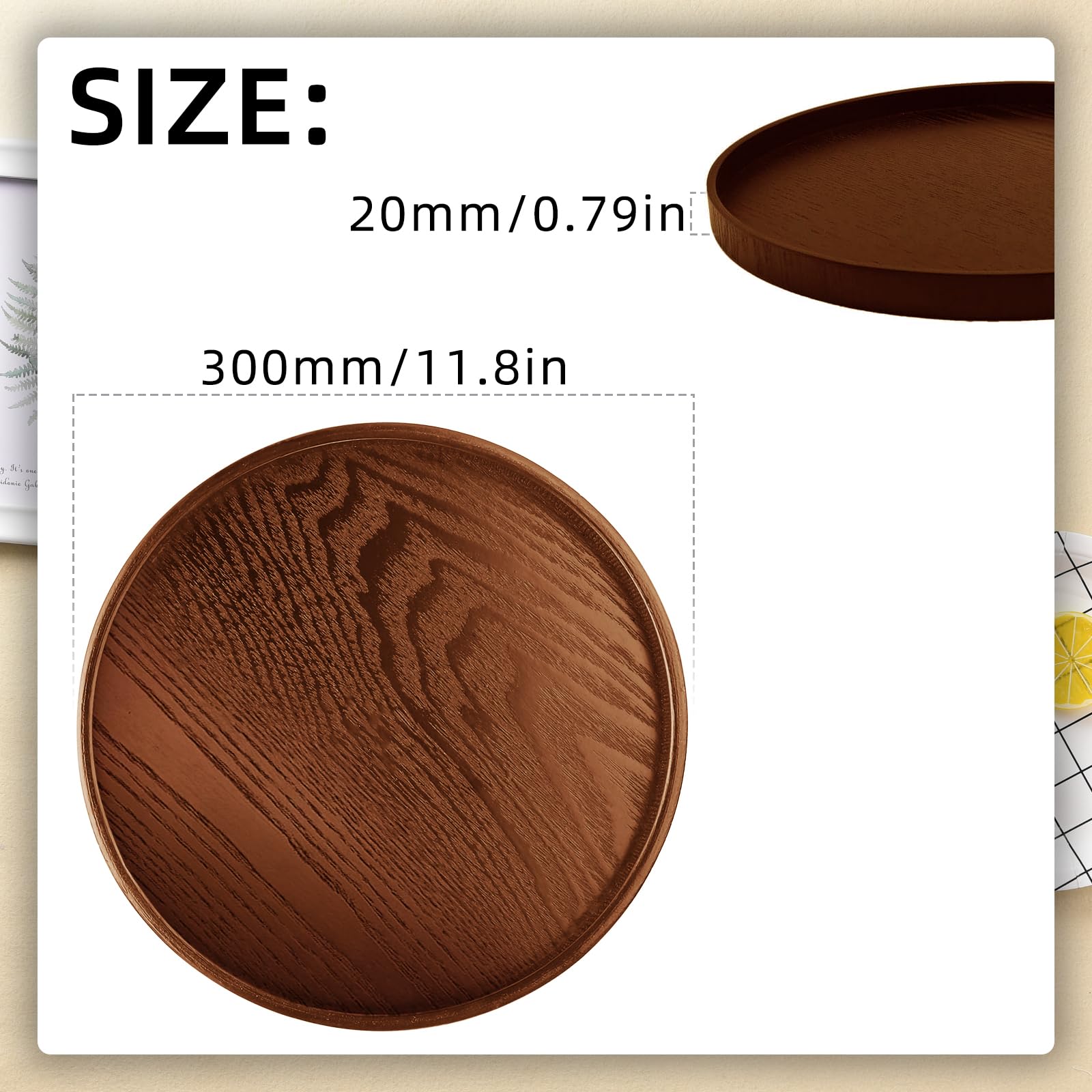 Gastro Vassoio rotondo Ø 30 cm, vassoio da portata marrone con rivestimento antiscivolo alto, bordo per cameriere, per caffè, tè, bar, ristorante, cucina, feste, server/colazione