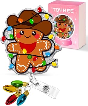 Christmas Badge Reel Retractable - Cute Gingerbread Hat Light Badge Reel Holder with Alligator Clip, Gift for Nurse Office Worker Medical Assistant Student ID Accessories